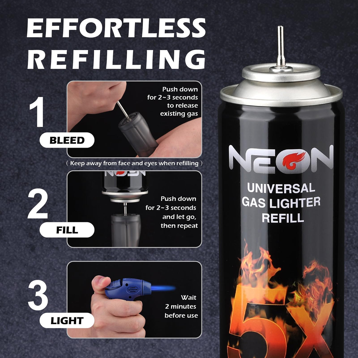 300ml Butane Fuel Refill with Metal Nozzle & 5 Adapters, 12 Cans G467136