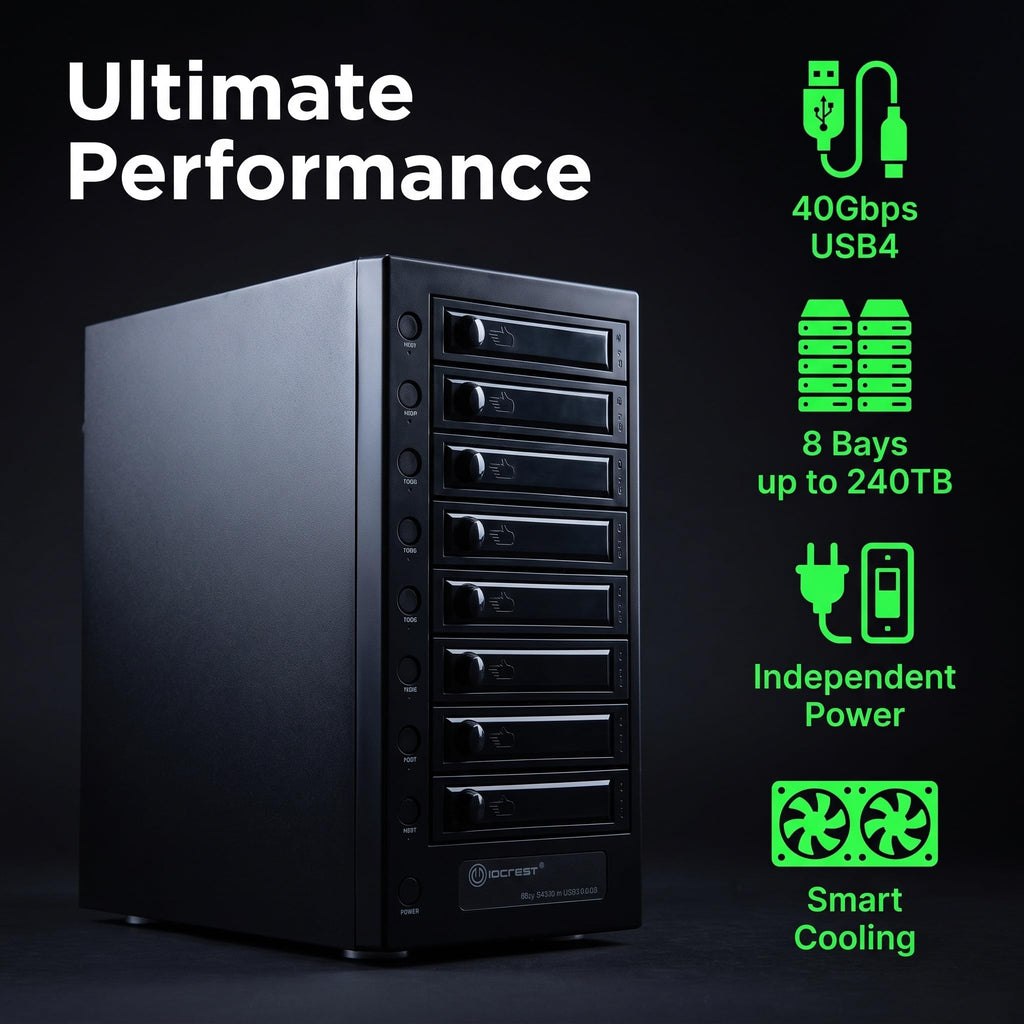 USB 4.0 40Gbps Type-C 8 Bay 2.5 Inch and 3.5 Inch SATA Hard Drive Enclosure O320