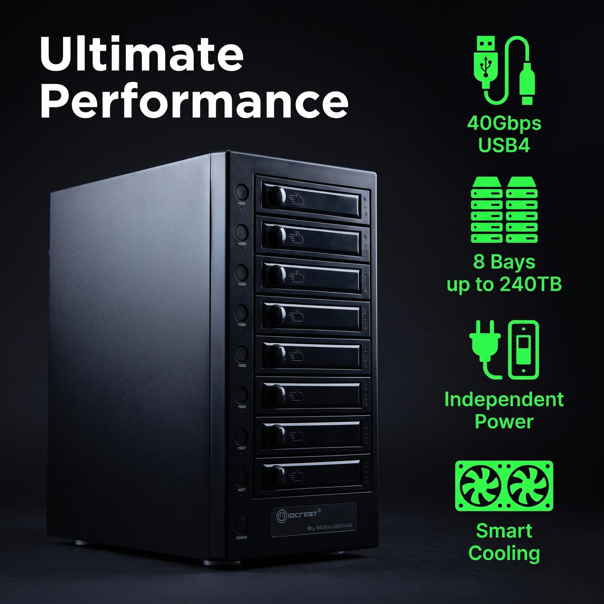 USB 4.0 40Gbps Type-C 8 Bay 2.5 Inch and 3.5 Inch SATA Hard Drive Enclosure O320