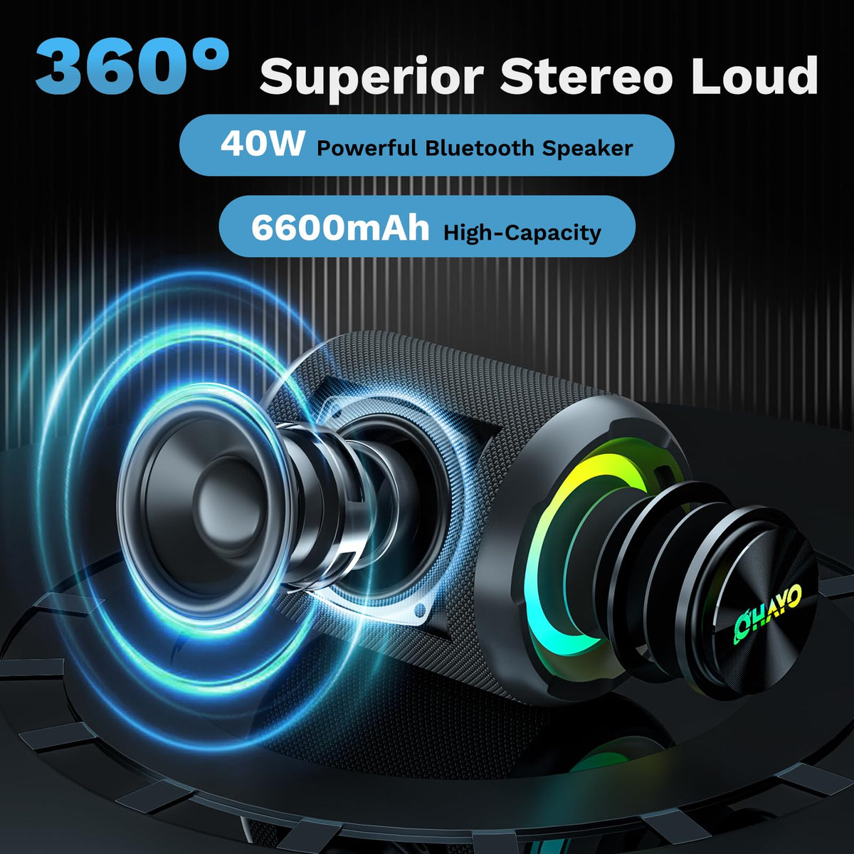 40W Wireless Portable Bluetooth Speaker with Lights, IPX7 Waterproof Q188073