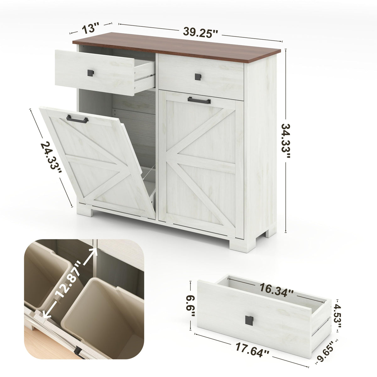 Antique White Double Tilt Out Trash Cabinet E6222