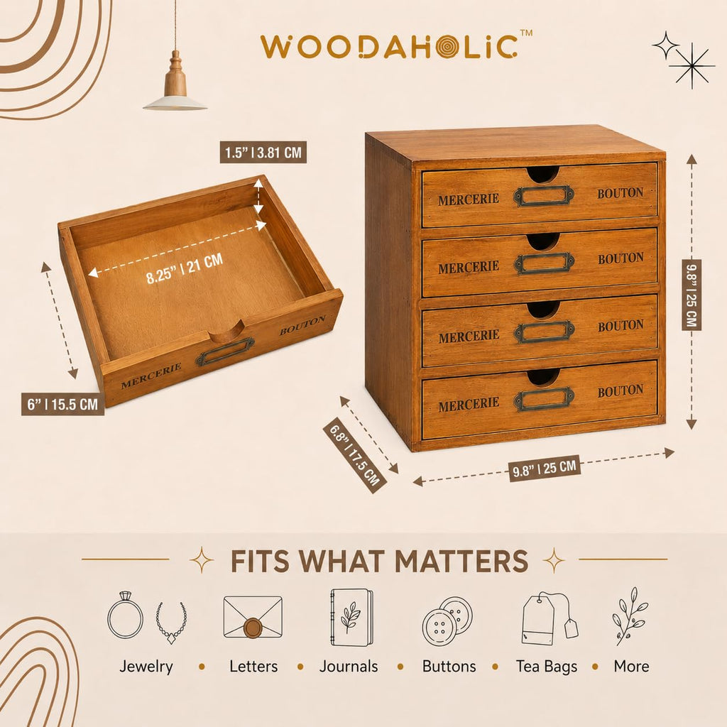 Modular Stackable 4 Drawer Wood Storage Box D22553