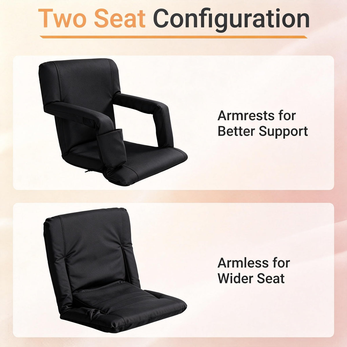 21" 25" Wide Padded Stadium Seat Chair with Back Support and Arms Q406