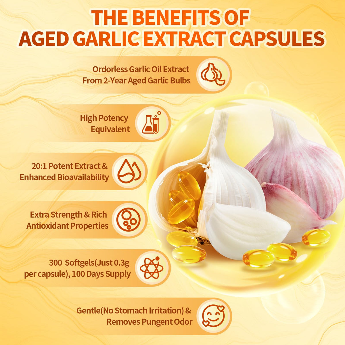 Aged Garlic Extract Capsules, 300 Softgels, Odorless, Gluten Free I5369