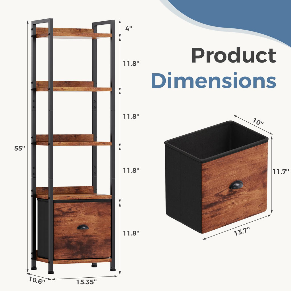 5 Tier Bookshelf with Fabric Drawer P88463