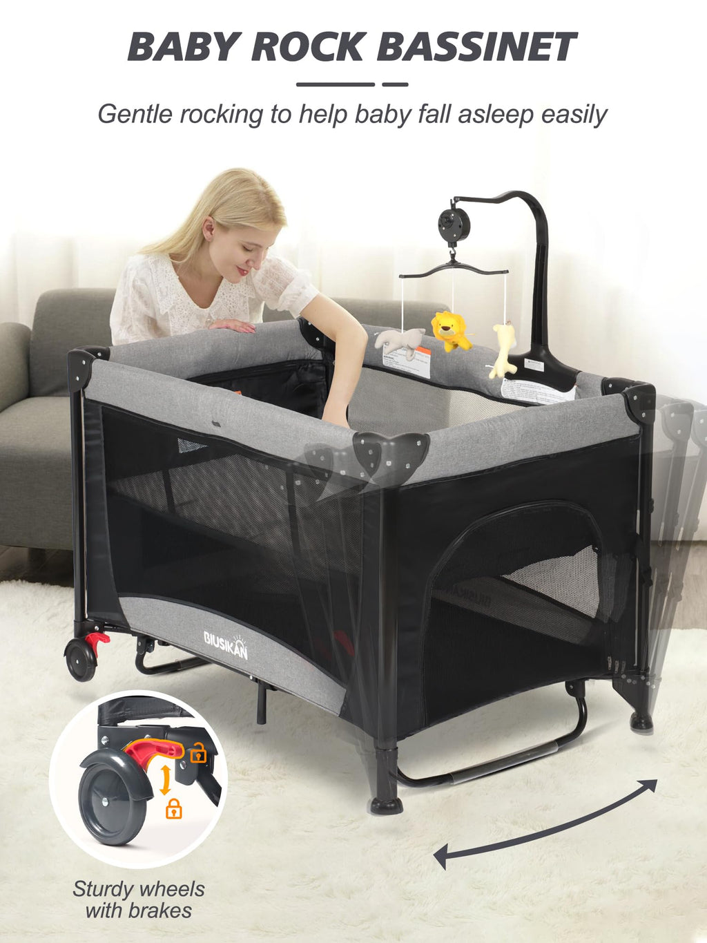 Baby Bassinet, Pack and Play with Bassinet, Bedside Sleeper with Diaper Changer E9551