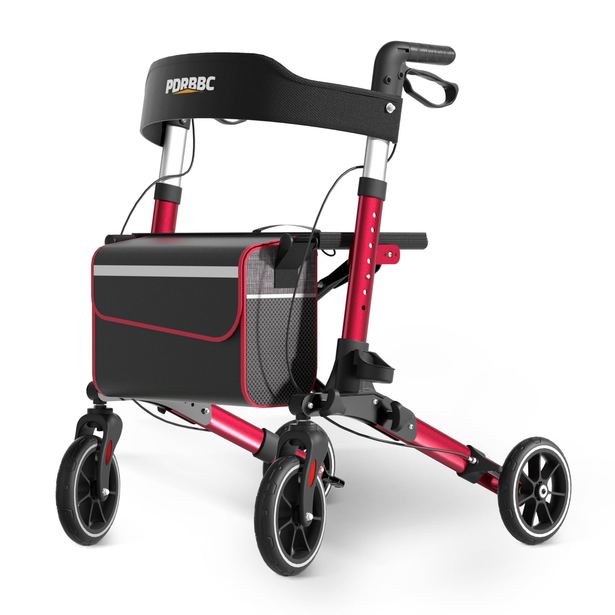 Red Foldable Lightweight Aluminum Rollator Walker with Seat and Brakes M188
