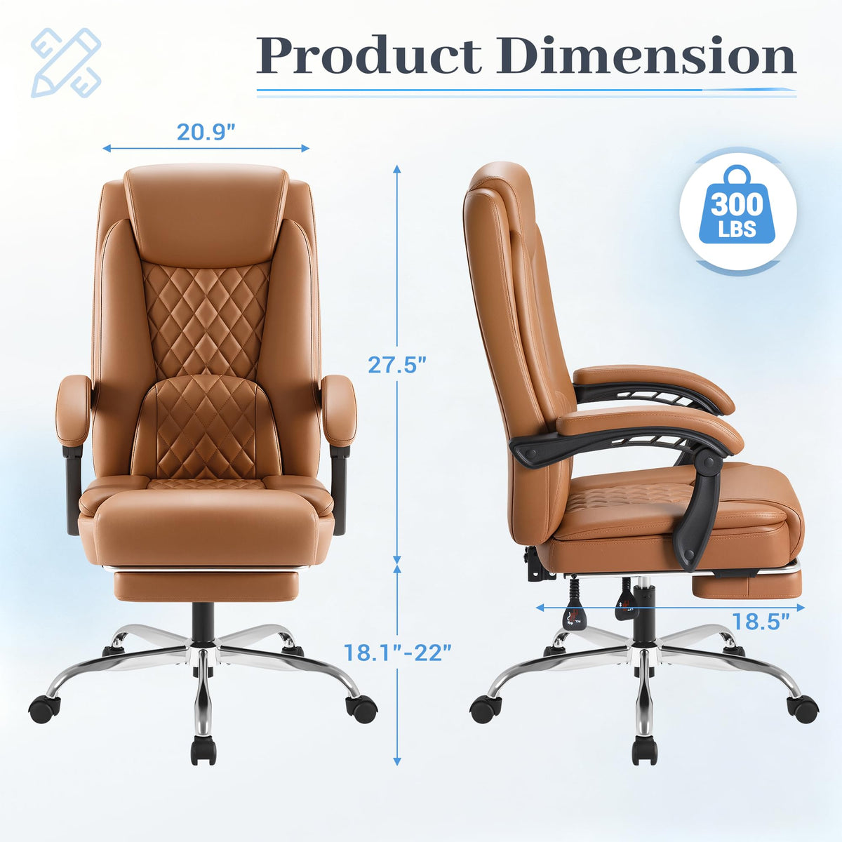 Brown Leather Ergonomic High Back Office Chair with Footrest F41517