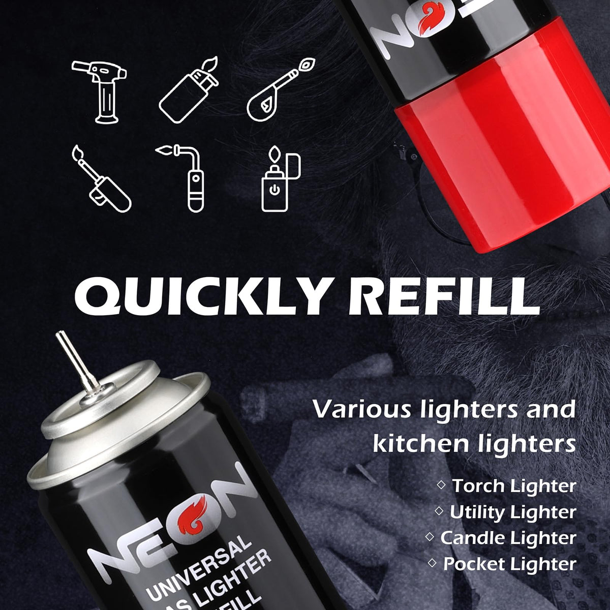300ml Butane Fuel Refill with Metal Nozzle & 5 Adapters, 12 Cans G467136