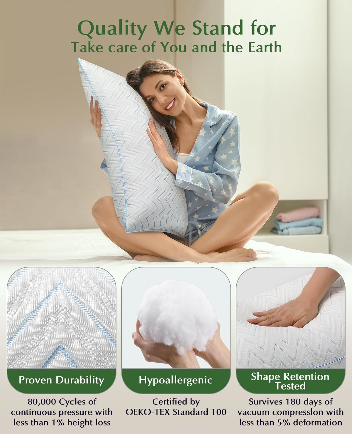 King Size Set of 2 Medium Firm Microfiber Bed Pillows M403