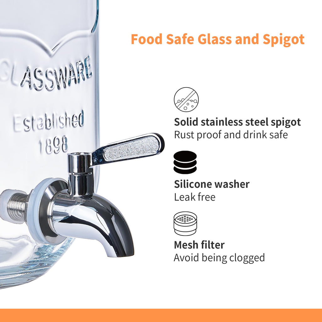2 Pack 1 Gallon Glass Drink Dispenser with Stand and Fruit Infuser Z478