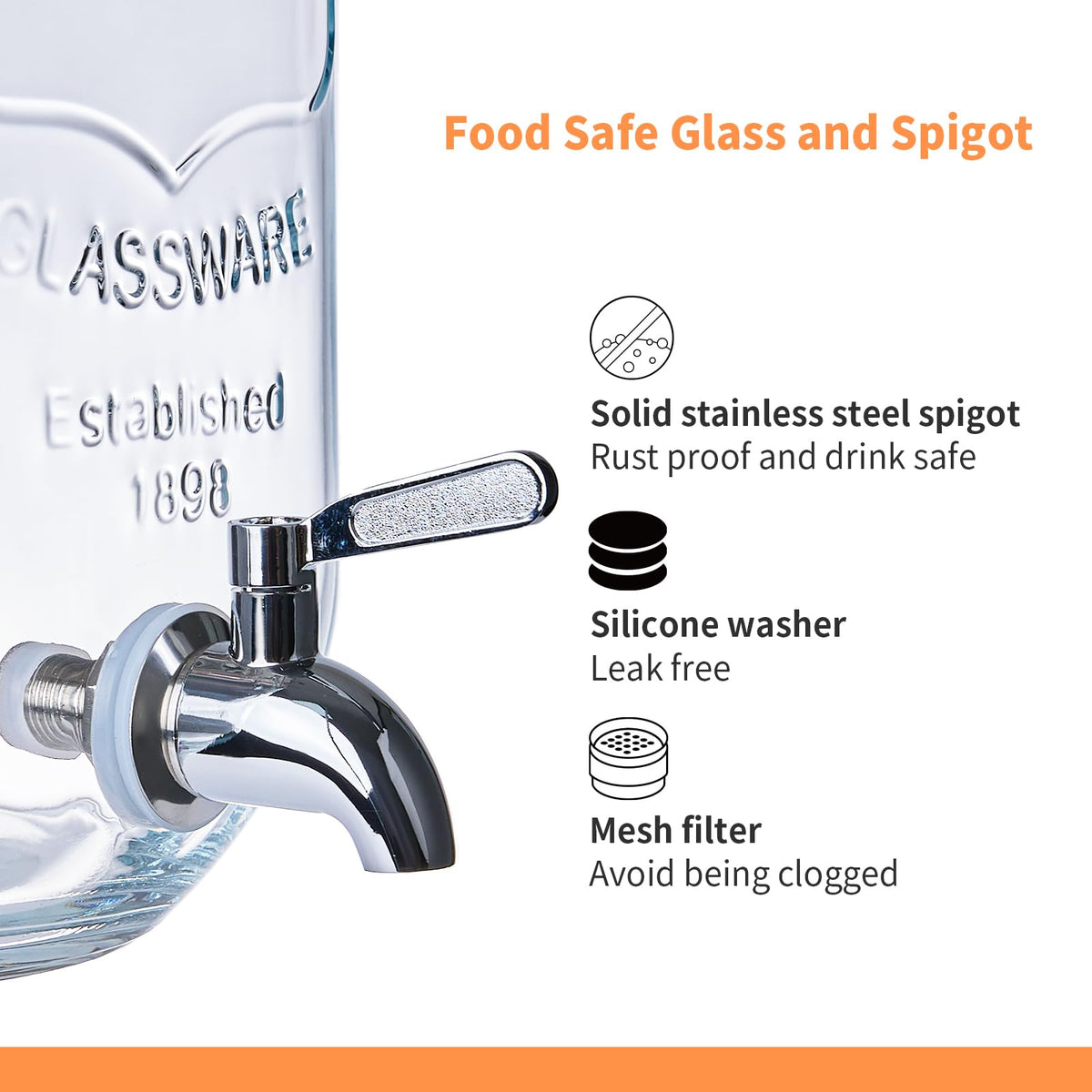 2 Pack 1 Gallon Glass Drink Dispenser with Stand and Fruit Infuser Z478