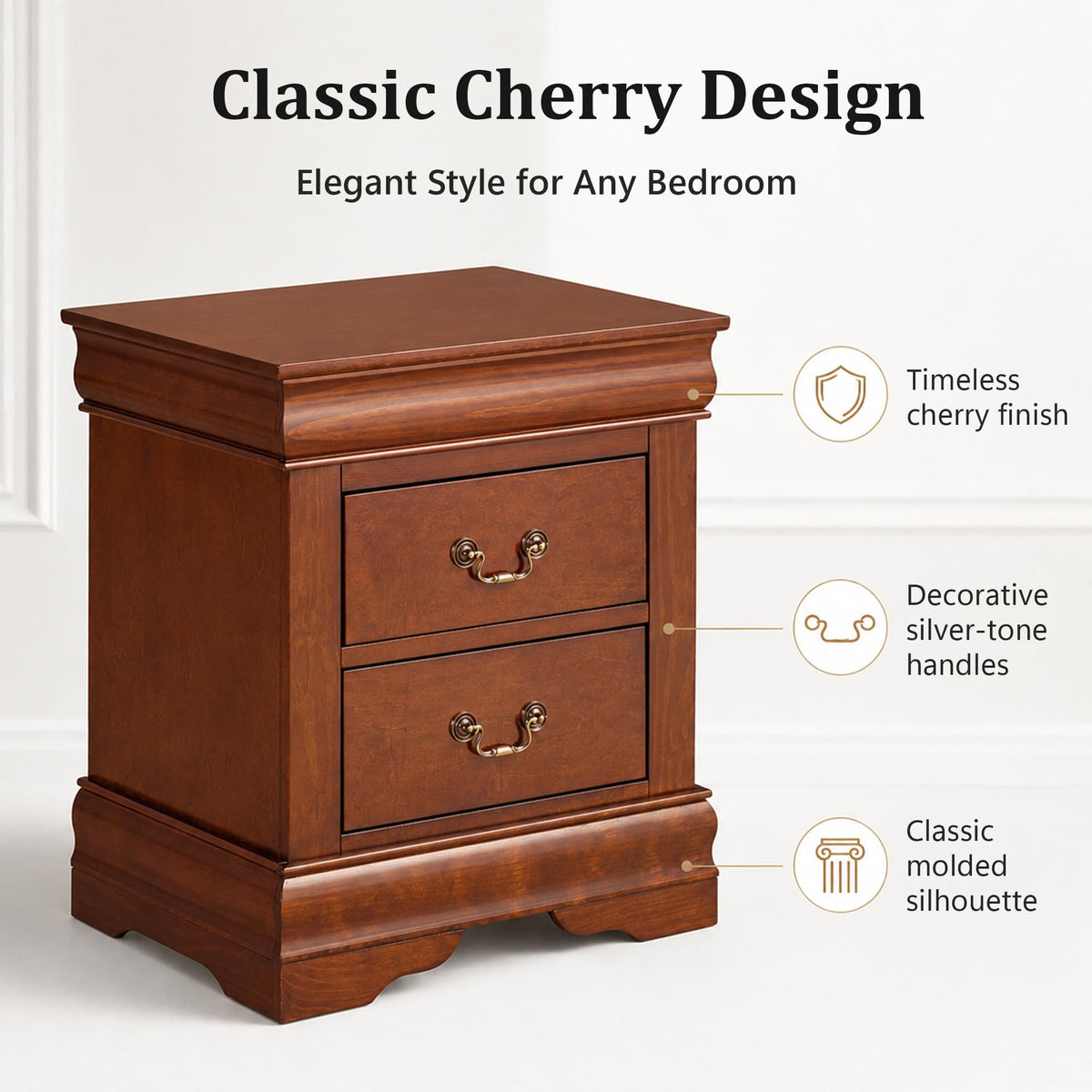 Solid Wood 2 Drawer Nightstand U69008