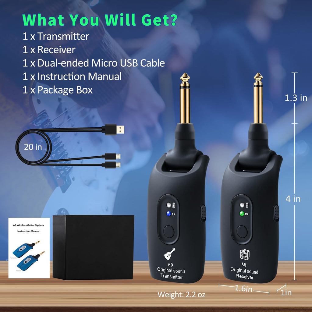 Wireless Guitar System 2.4GHz Transmitter and Receiver Black M8840