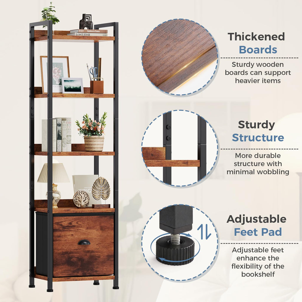 5 Tier Bookshelf with Fabric Drawer P88463