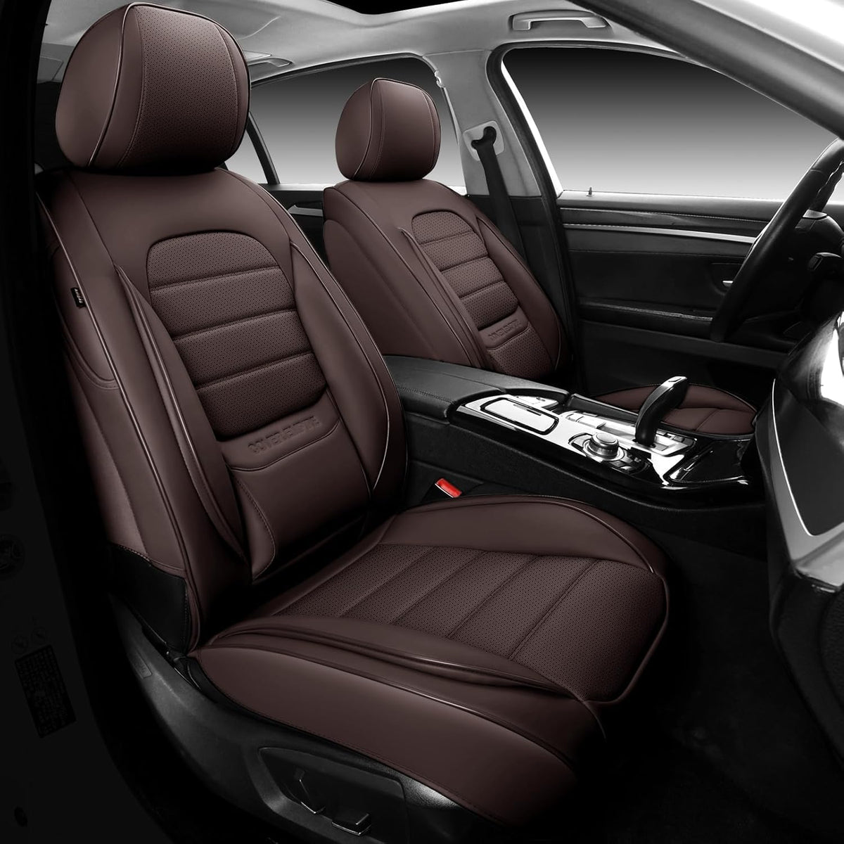 Brown Faux Leather Car Seat Covers Full Set G55043