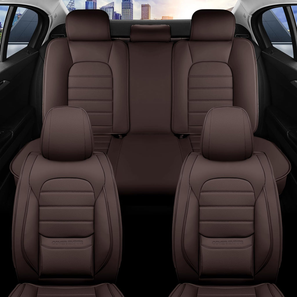 Brown Faux Leather Car Seat Covers Full Set G55043