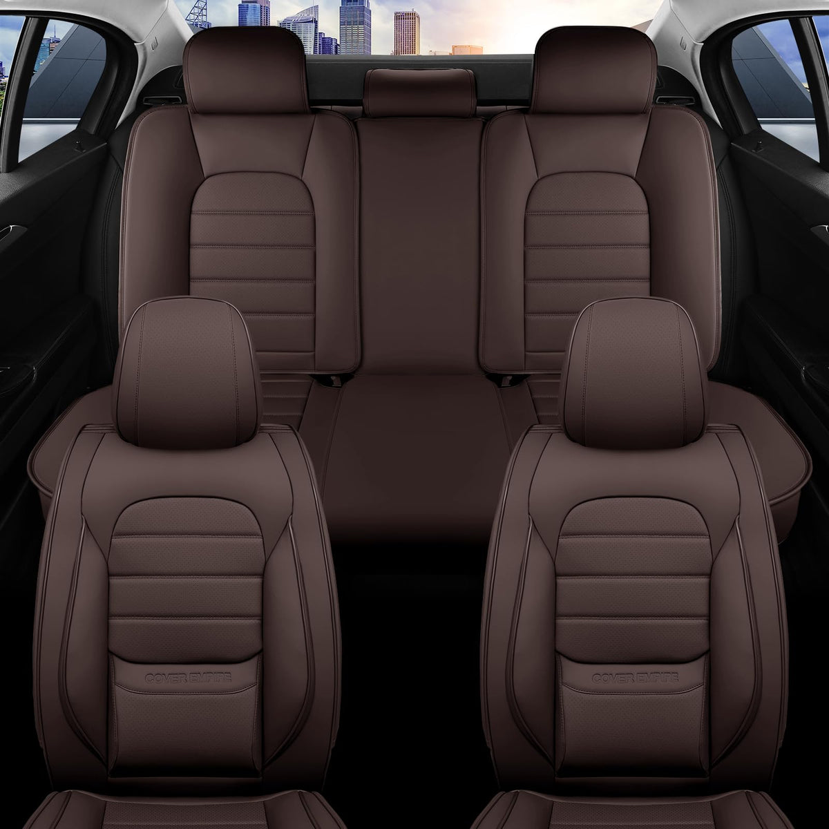 Brown Faux Leather Car Seat Covers Full Set G55043