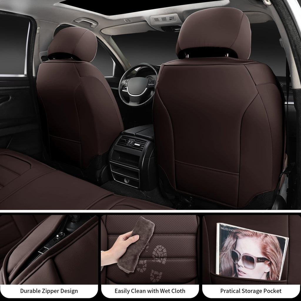 Brown Faux Leather Car Seat Covers Full Set G55043