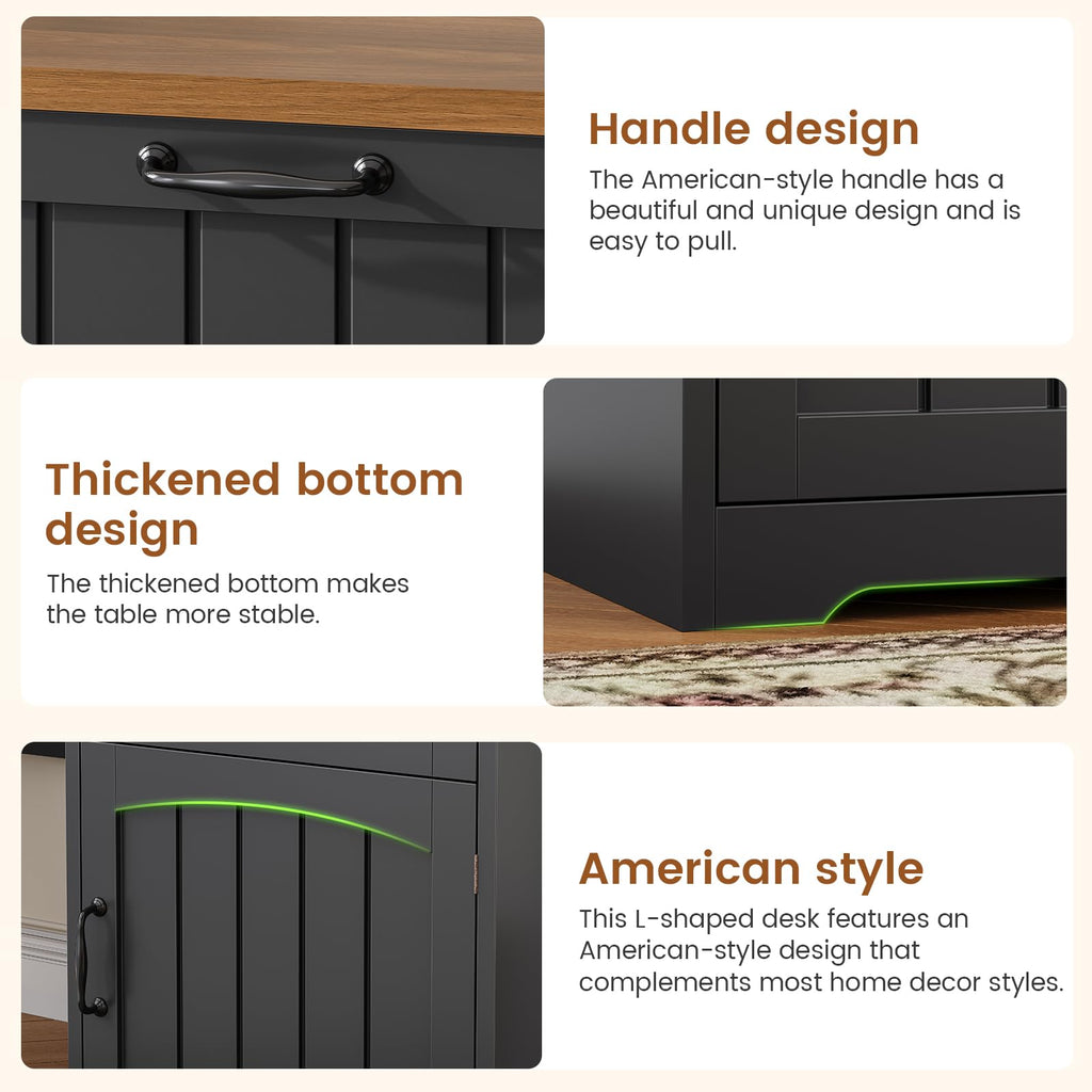 63" L Shaped Desk with Drawers and Storage Cabinet O614398