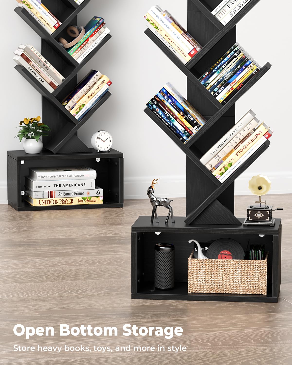 6 Tier Tree Bookshelf with Light, Black H704728