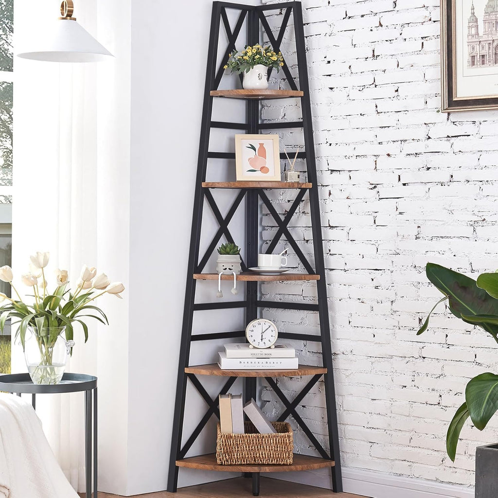 5 Tier 72 Inch Tall Corner Bookshelf M125