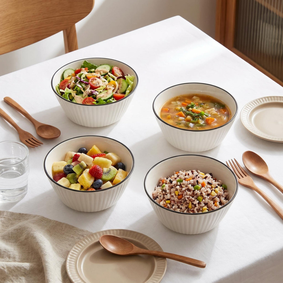 White Ceramic Serving Bowls Set of 4 K22813