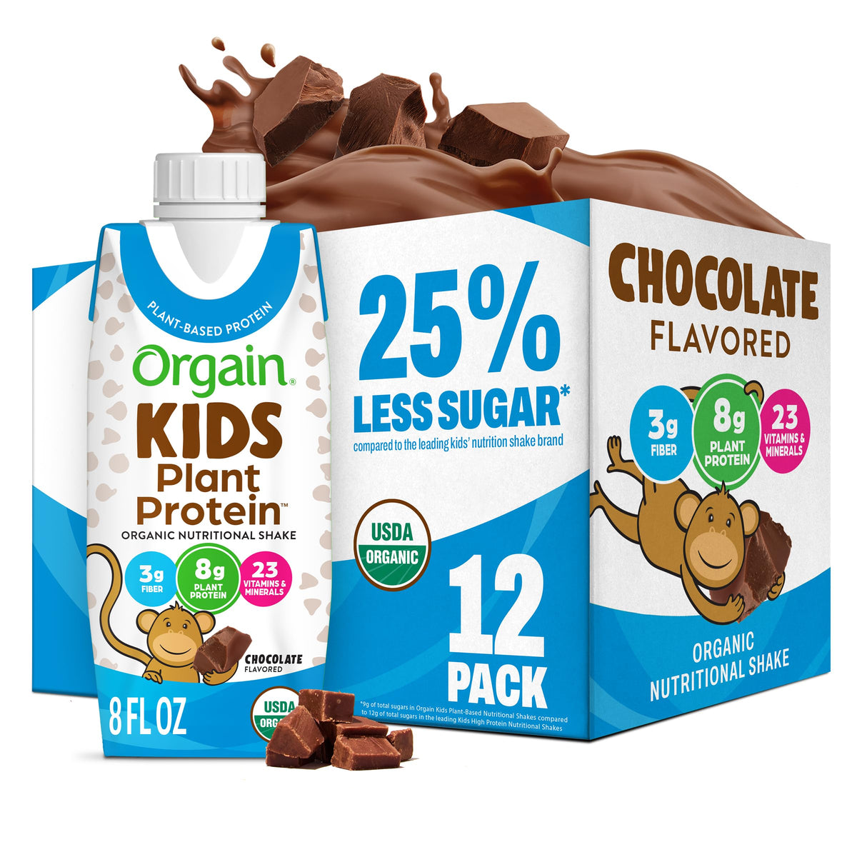 Organic Vegan Kids Protein Shakes Chocolate 8 Fl Oz 12 Pack W207803