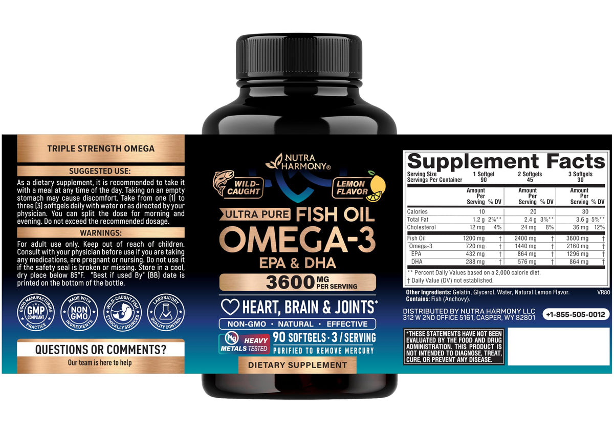 Omega 3 Fish Oil 3600 mg 90 Softgels L4279