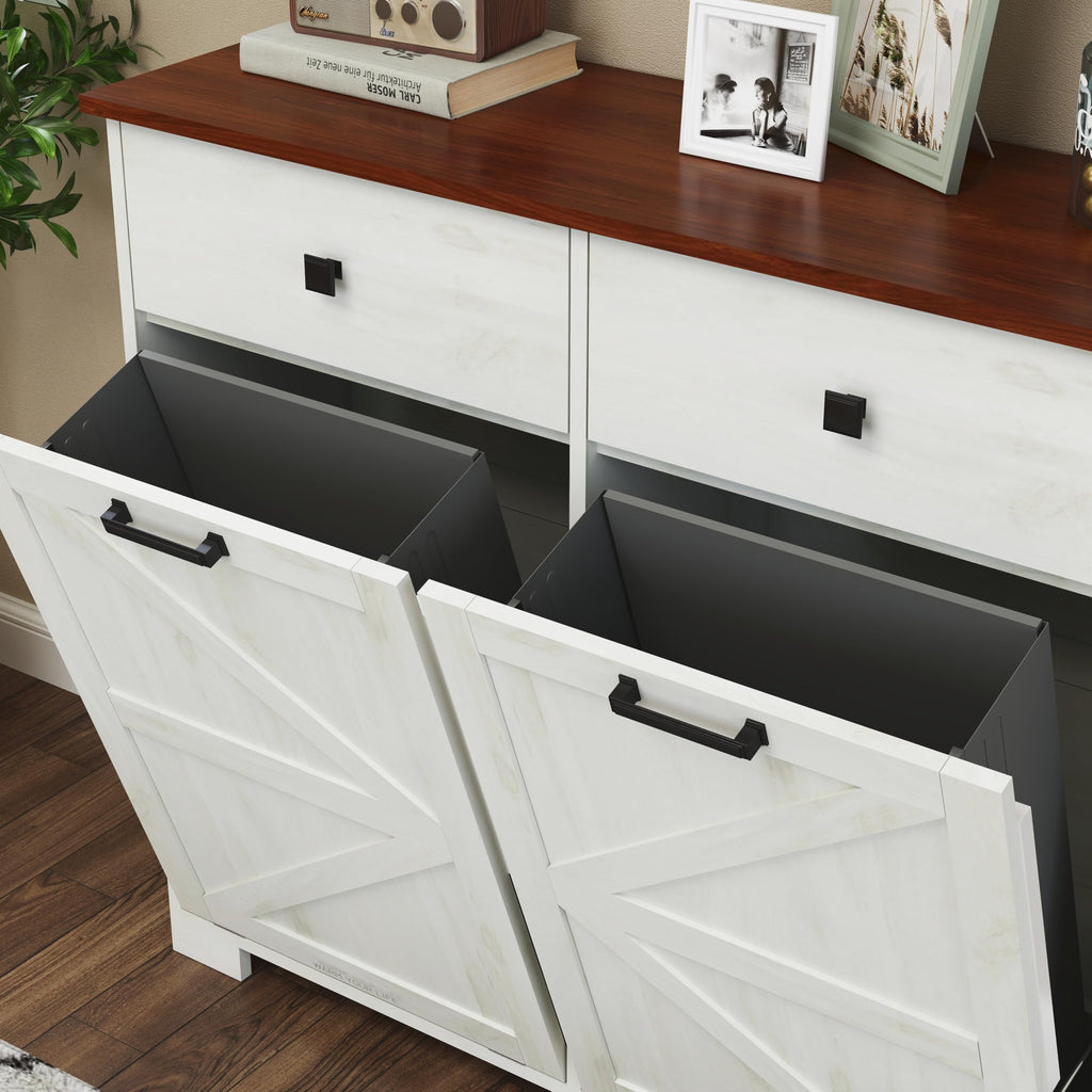 Antique White Double Tilt Out Trash Cabinet E6222