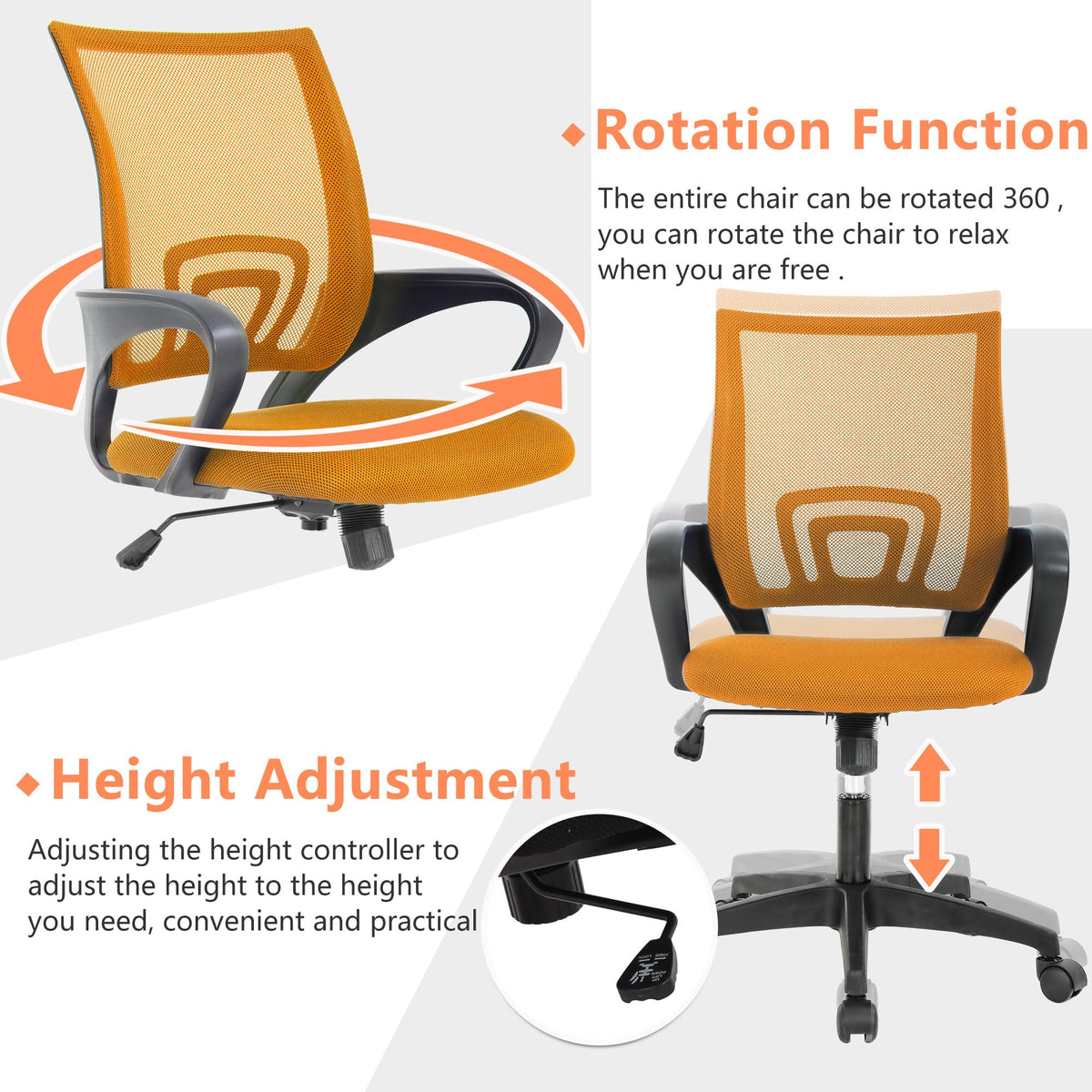 Orange Office Chair with Lumbar Support E740