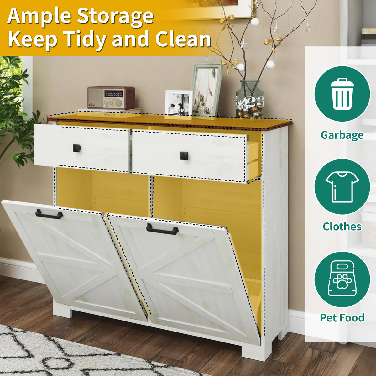Antique White Double Tilt Out Trash Cabinet E6222