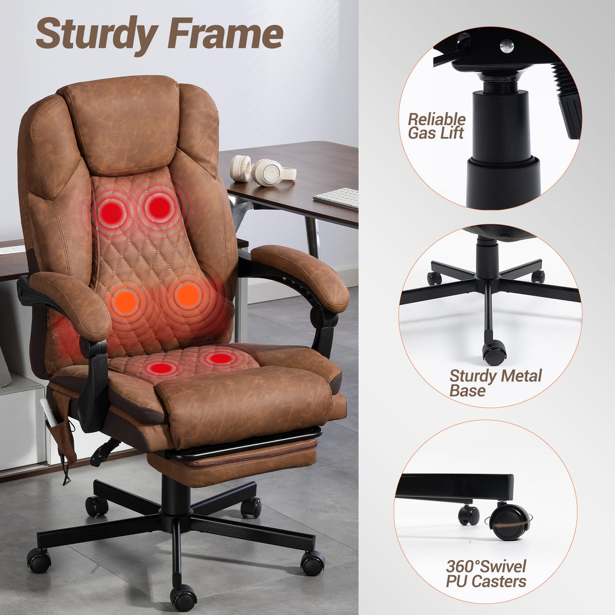 Brown PU Leather Massage Office Chair with Foot Rest Q889144