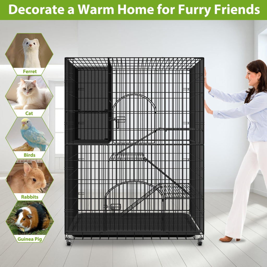 Extra Large 4-Tier Indoor Cat Cage with Wheels H988
