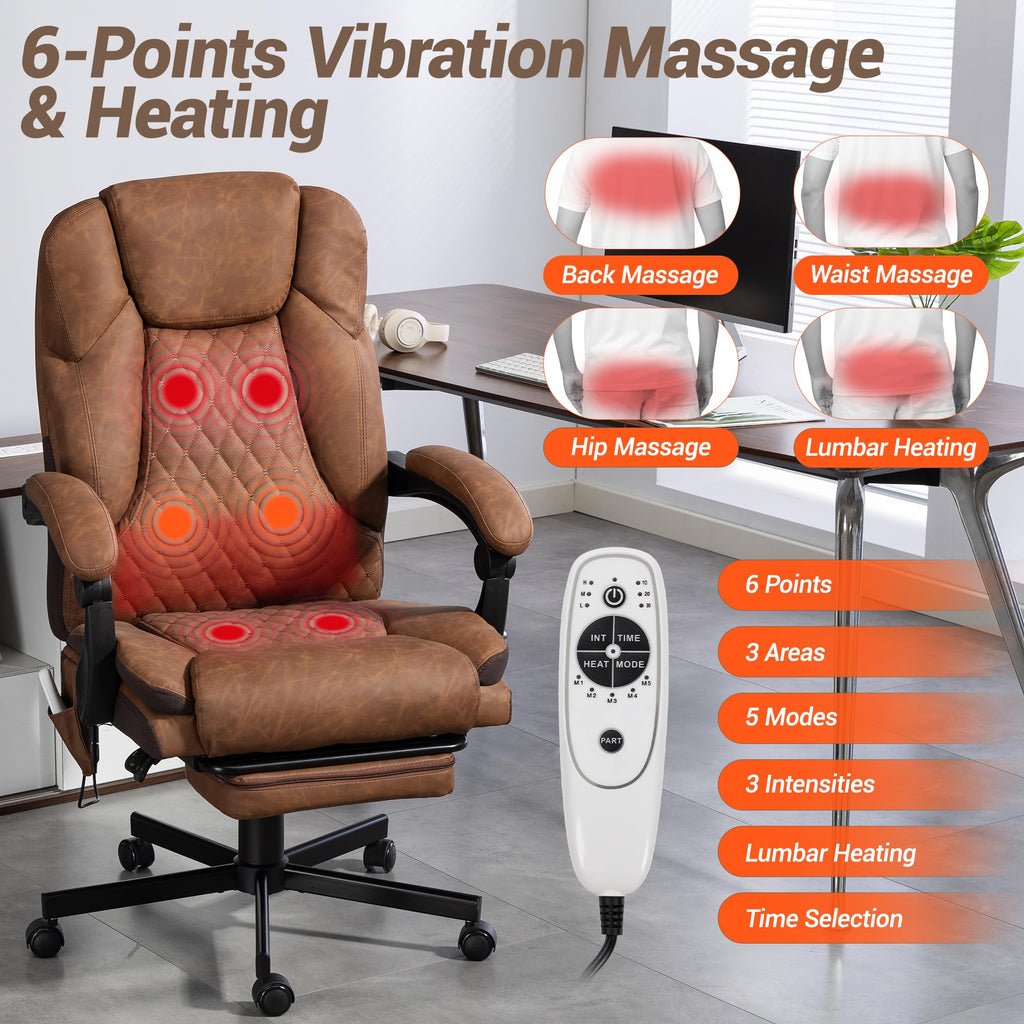Brown PU Leather Massage Office Chair with Foot Rest Q889144