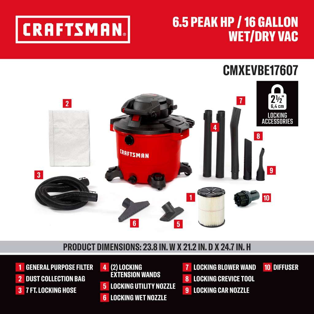 16 Gal. 6.5 Peak HP Wet Dry Vac with Detach Blower R186