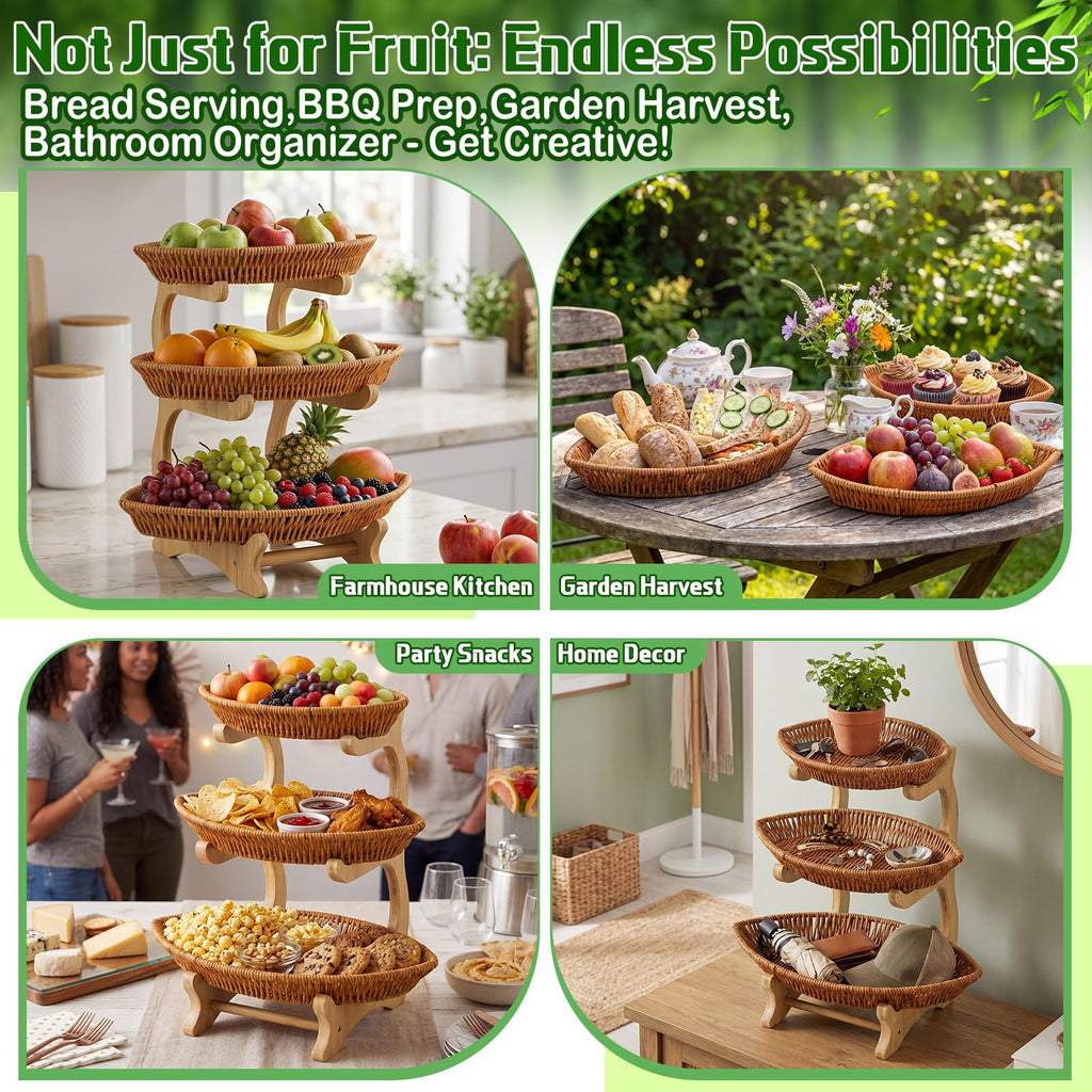 3 Tier Rattan Fruit Basket O821736