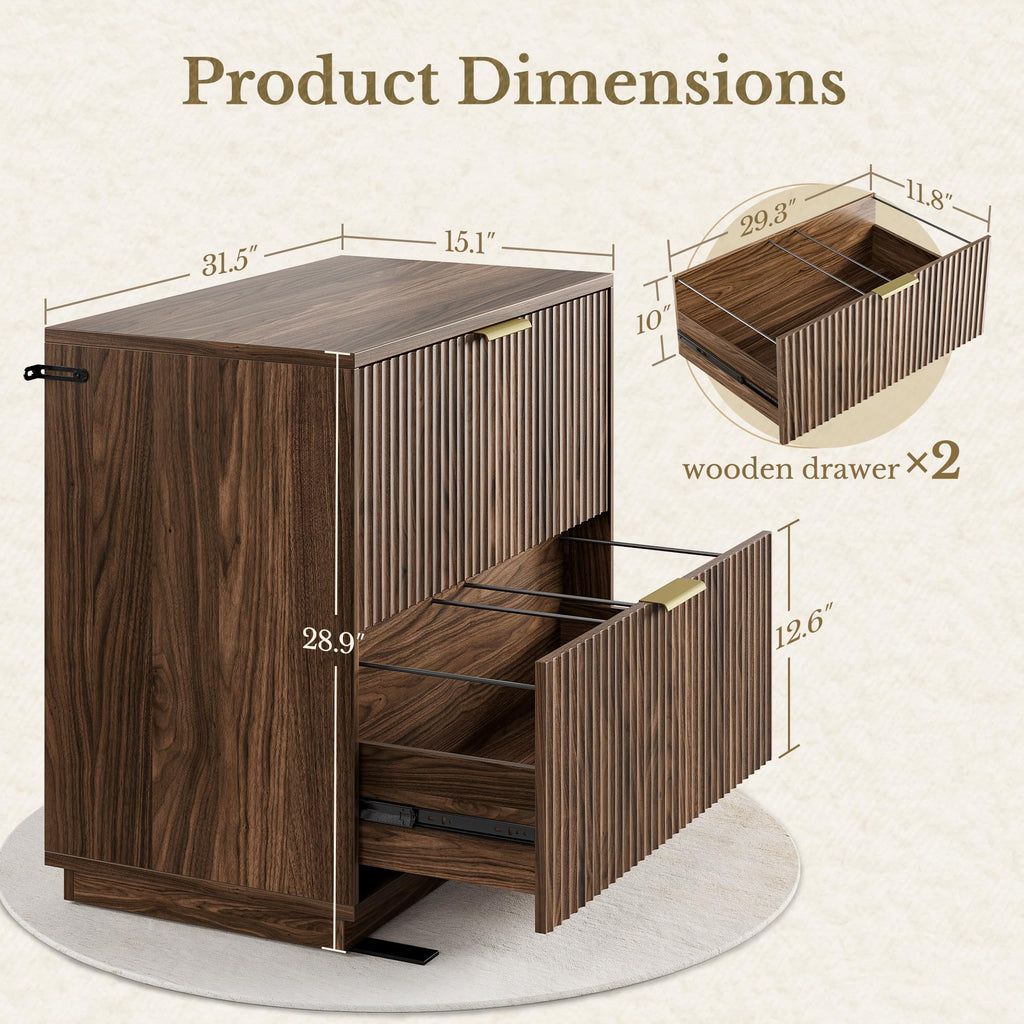 Black Walnut 2 Drawer Fluted Lateral File Cabinet I406256