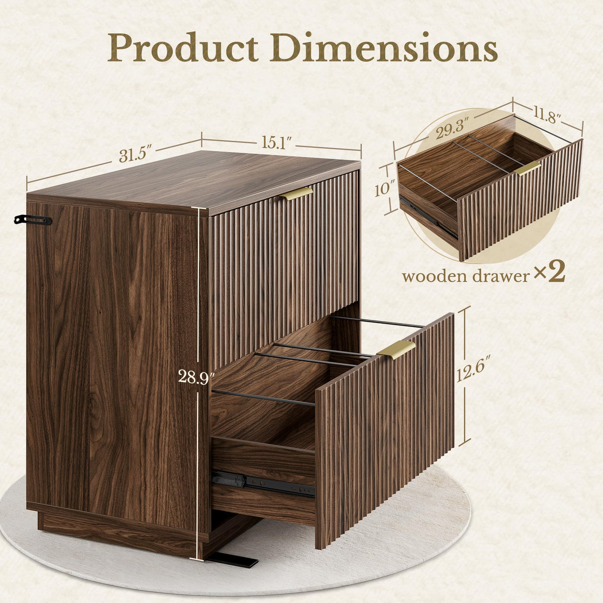 Black Walnut 2 Drawer Fluted Lateral File Cabinet I406256