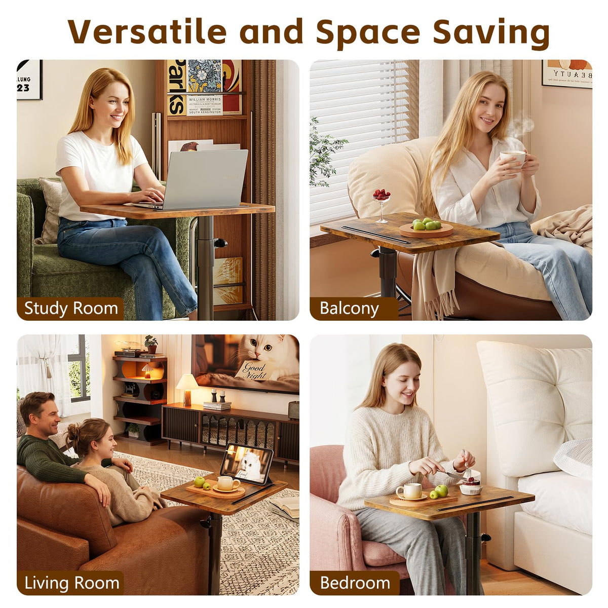 Height Adjustable Swivel C Shaped Side Table Set of 2 X485110