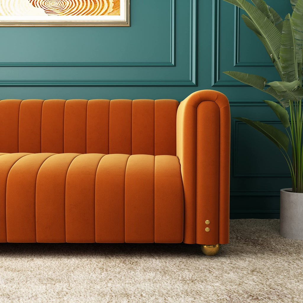 Orange Velvet Tufted 3-Seater Sofa K21970