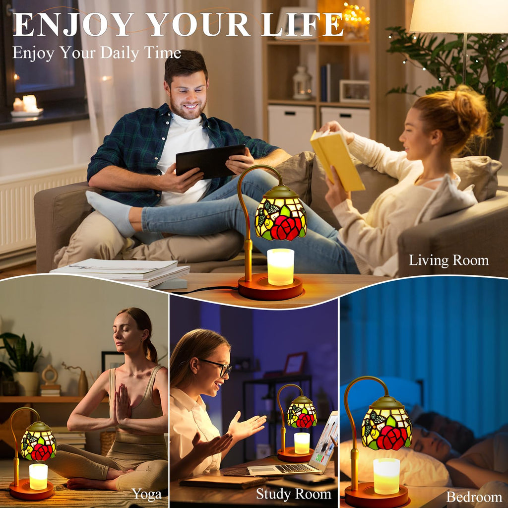 Candle Warmer Lamp with Timer Dimmer, Stained Glass, 2 Bulbs N622894