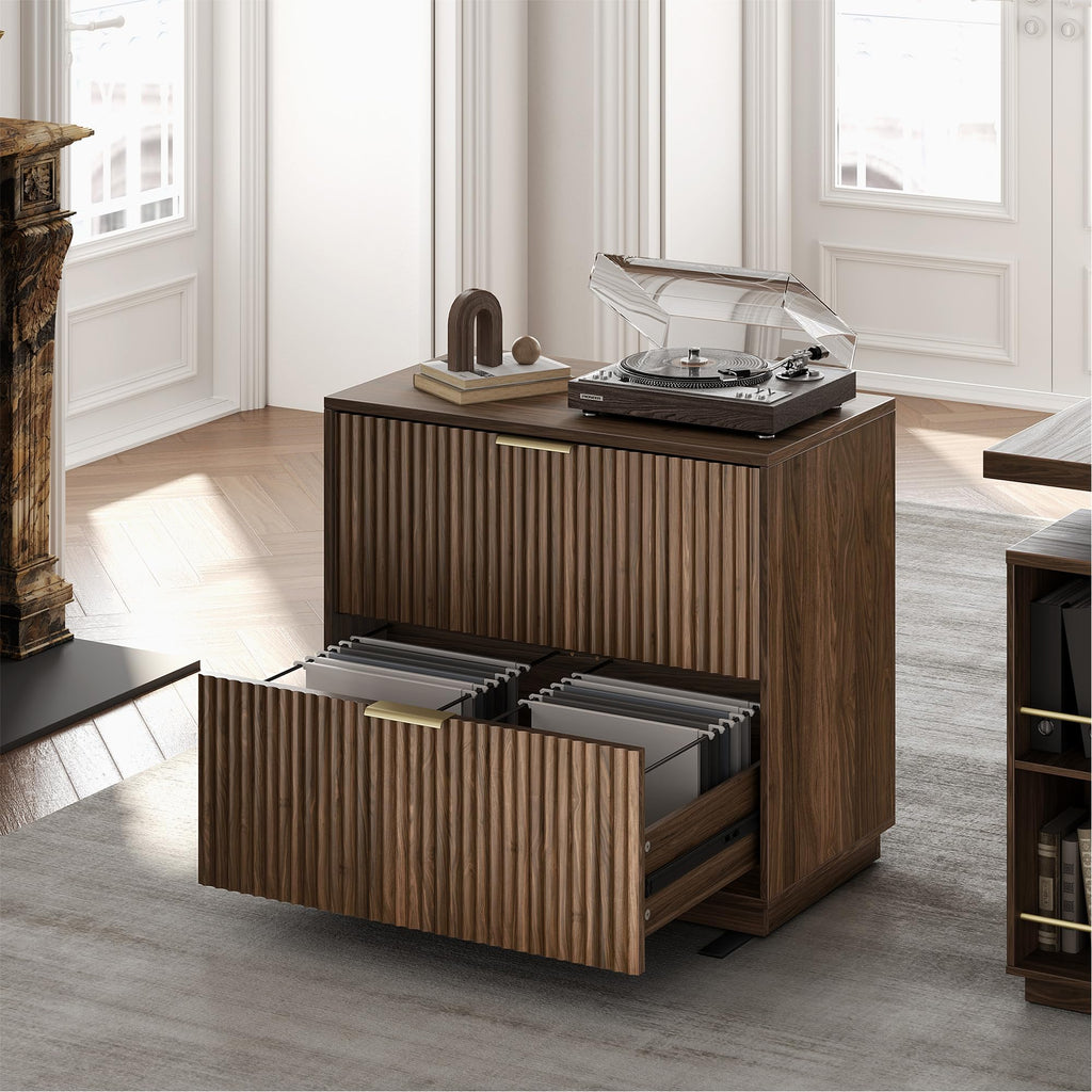 Black Walnut 2 Drawer Fluted Lateral File Cabinet I406256