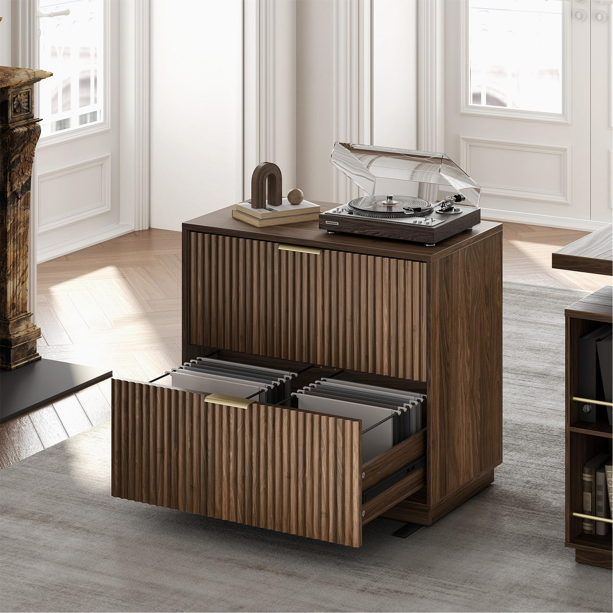 Black Walnut 2 Drawer Fluted Lateral File Cabinet I406256