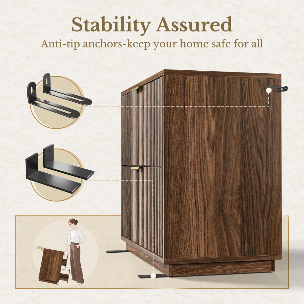 Black Walnut 2 Drawer Fluted Lateral File Cabinet I406256