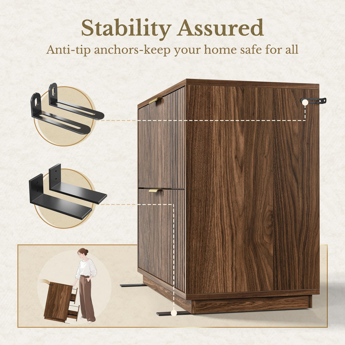 Black Walnut 2 Drawer Fluted Lateral File Cabinet I406256