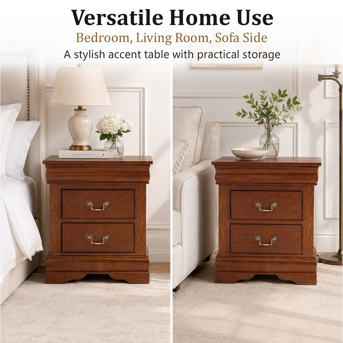 Solid Wood 2 Drawer Nightstand U69008