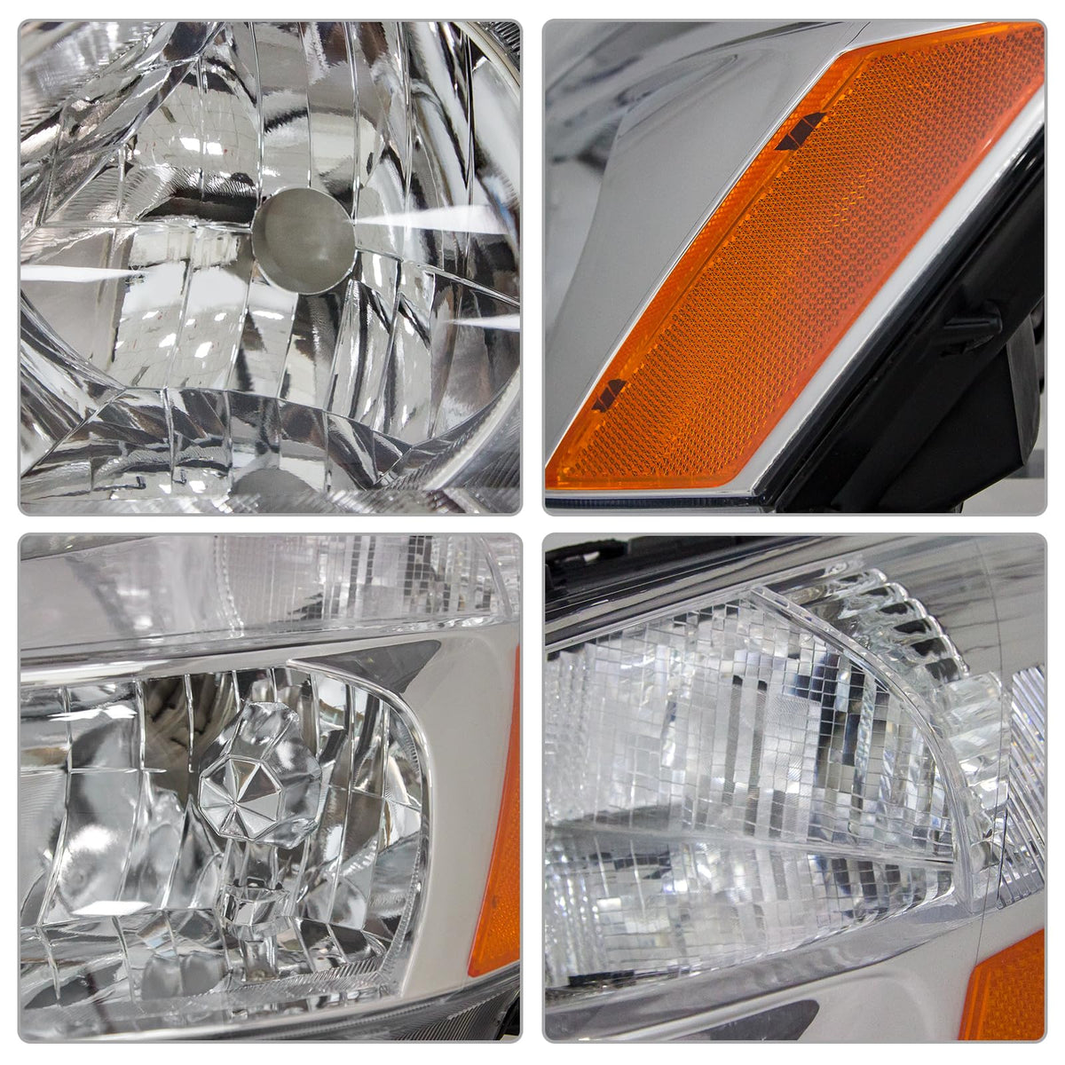 Headlight Assembly for 2003-2007 Honda Accord Chrome Housing Amber Reflector Pair G5957