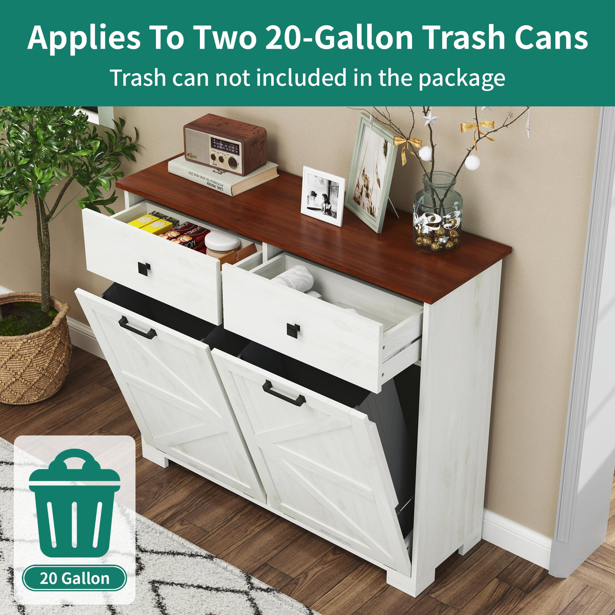Antique White Double Tilt Out Trash Cabinet E6222