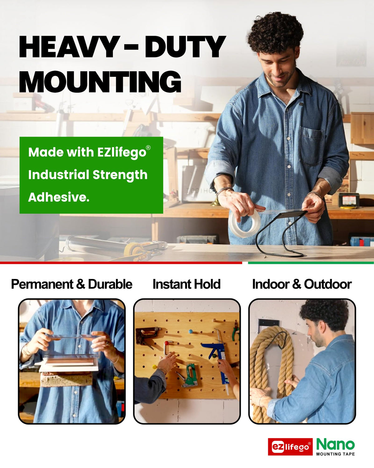 Heavy Duty Double Sided Mounting Tape, 9.85FT F341994